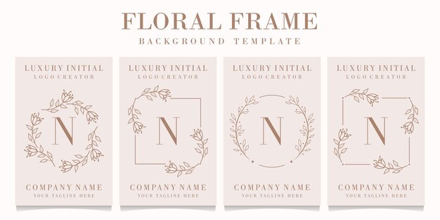 Logotipo de la letra N con plantilla de marco floral