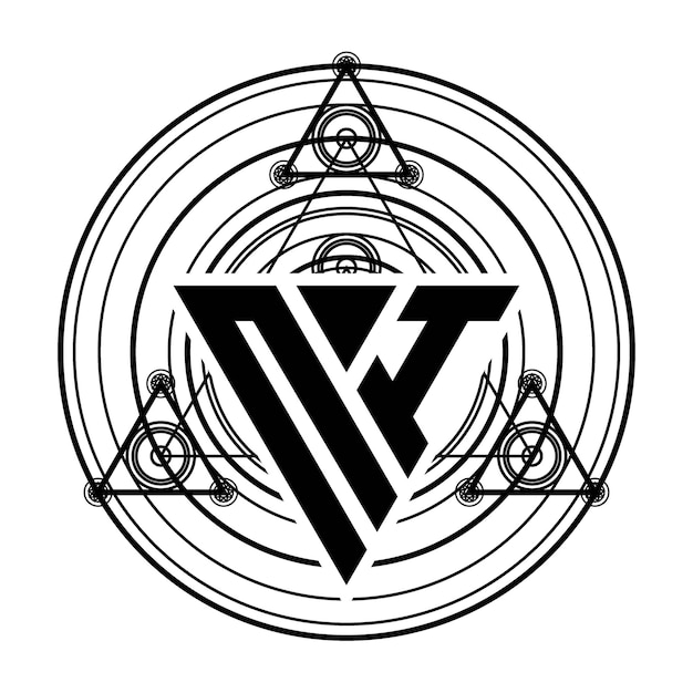 Vector logotipo de letra ni monogram con plantilla de diseño de forma triangular con adornos geométricos sagrados