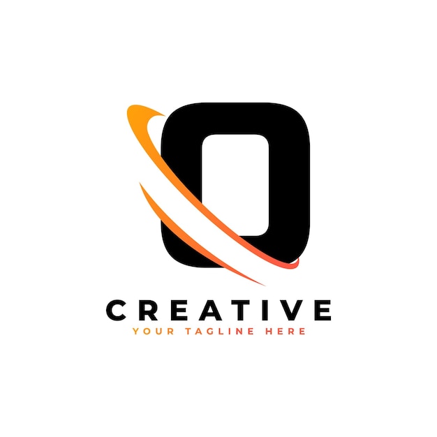 Logotipo de la letra O de la corporación con elemento de vector de icono de Swoosh curvo creativo en color negro y amarillo