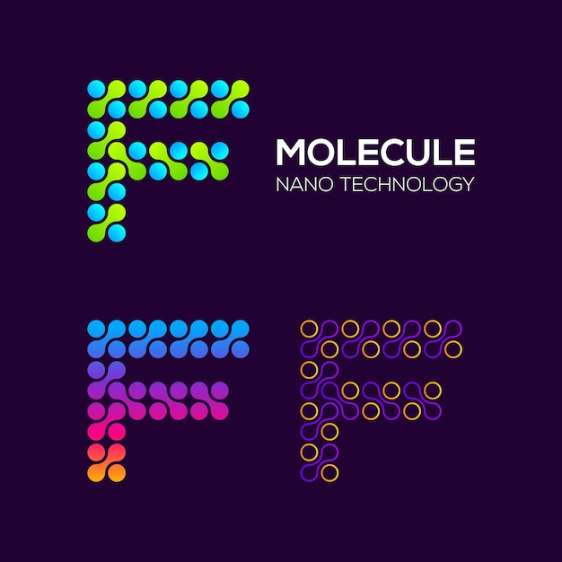 Logotipo de la letra o con puntos y molécula de concepto de curva e innovación para la empresa science laboratory