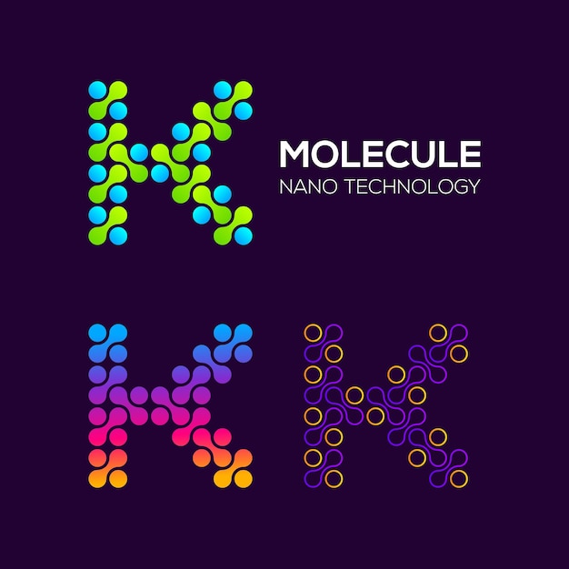 Logotipo de la letra O con puntos y molécula de concepto de curva e innovación para la empresa Science Laboratory