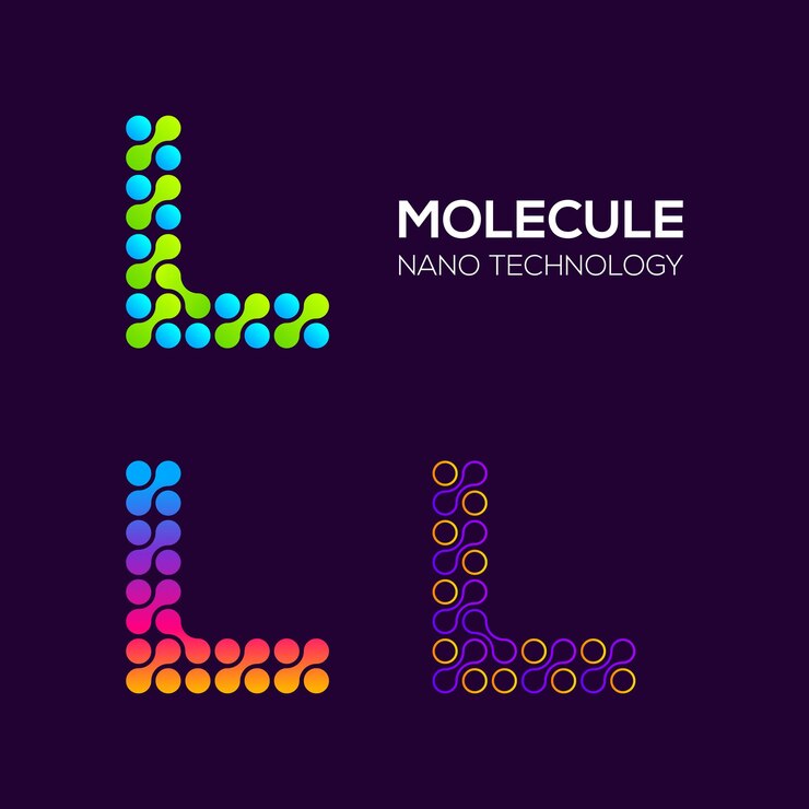 Vector logotipo de la letra o con puntos y molécula de concepto de curva e innovación para la empresa science laboratory
