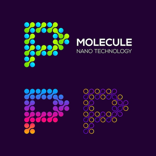 Logotipo de la letra O con puntos y molécula de concepto de curva e innovación para la empresa Science Laboratory