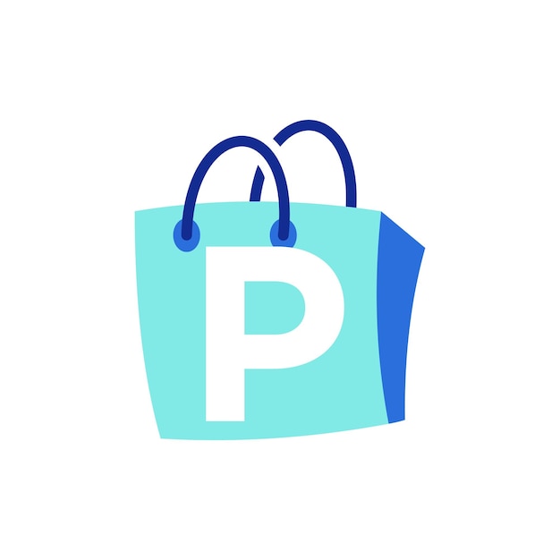 Logotipo de la letra P en una bolsa de compras con un concepto moderno