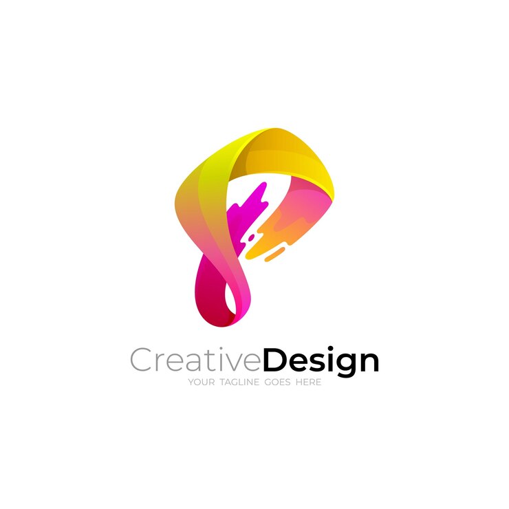 Vector logotipo de letra p y combinación de diseño de agua swoosh estilo 3d