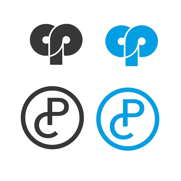Vector logotipo de la letra p con diseño moderno de logotipo mini monocromático