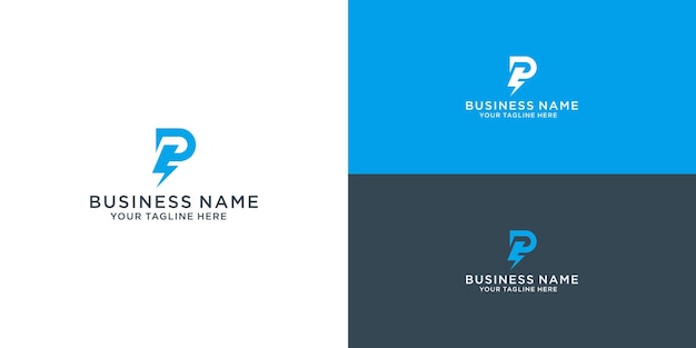 Logotipo de la letra P con diseño vectorial de relámpago y trueno