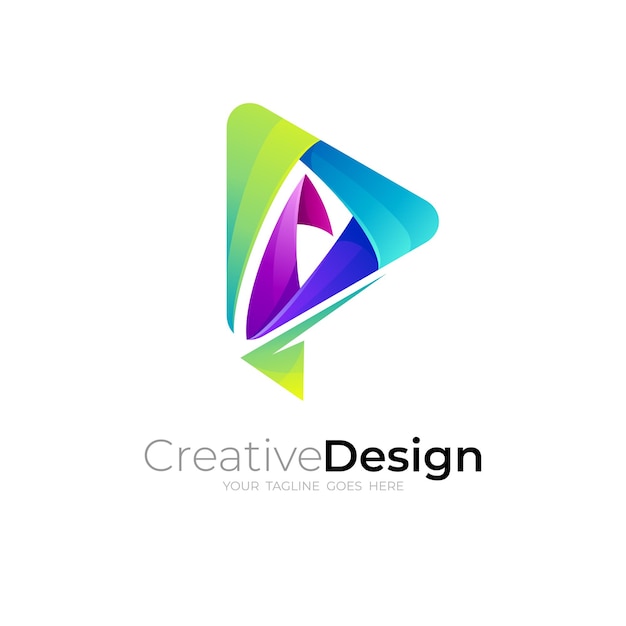 Logotipo de letra P de fuente y combinación de diseño de juego iconos de colores 3d