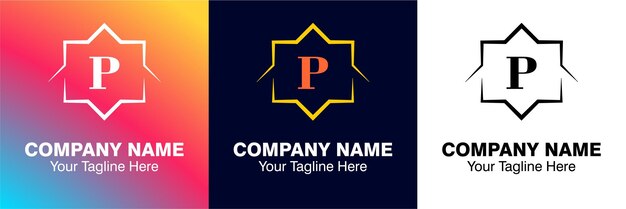 Logotipo de letra P, logotipo colorido y logotipo del alfabeto P