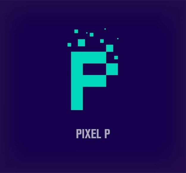 Vector logotipo de letra p de píxel creativo arte de píxel digital único y vector de plantilla de explosión de píxel