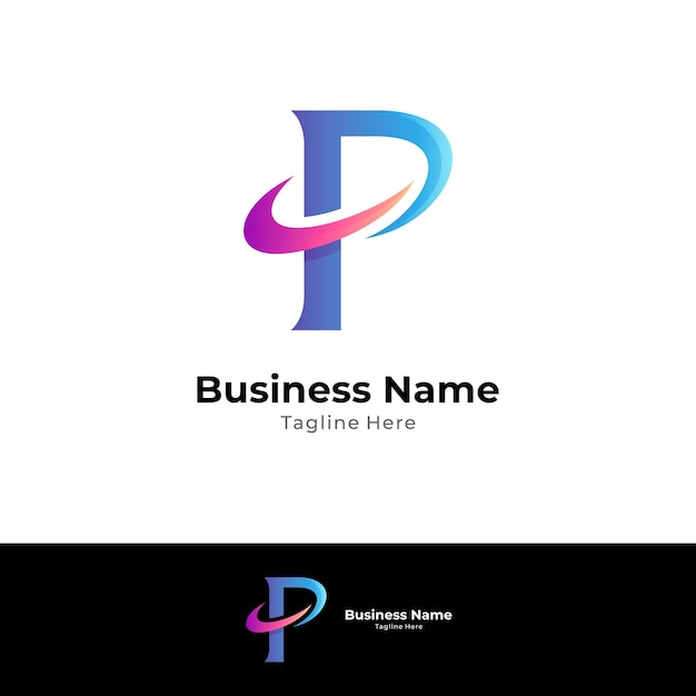 Logotipo de la letra P simple con forma de swoosh