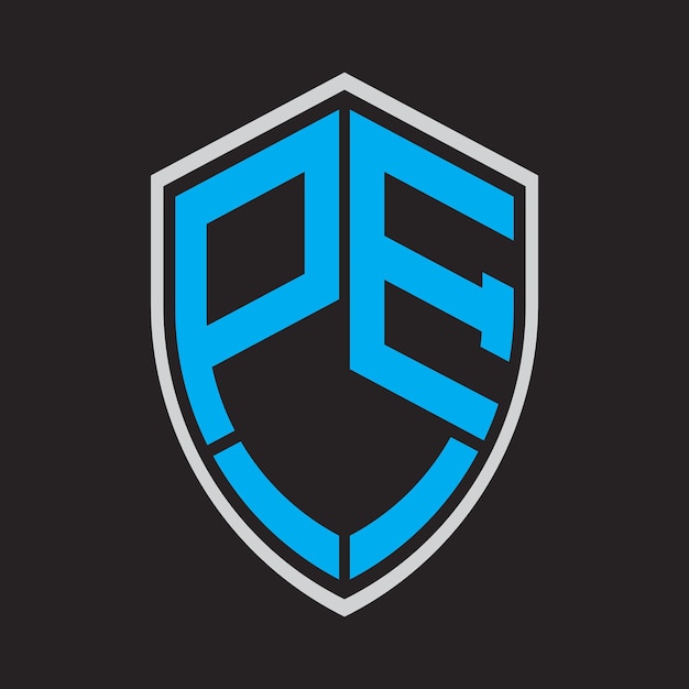 Logotipo de letra PE en plantilla de símbolo de diseño vectorial en forma de escudo