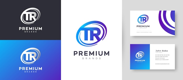 Vector logotipo de letra plana mínima inicial tr rt con plantilla de diseño de tarjeta de visita premium para el negocio de su empresa