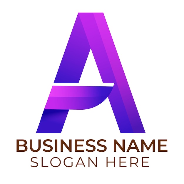 Un logotipo de letra púrpura y un logotipo púrpura para un nombre comercial