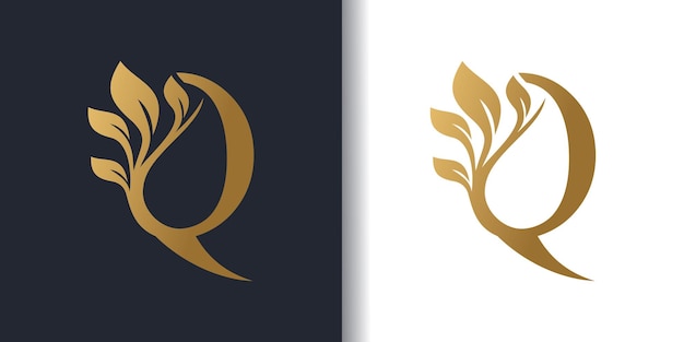 Logotipo de la letra Q con diseño de concepto de naturaleza