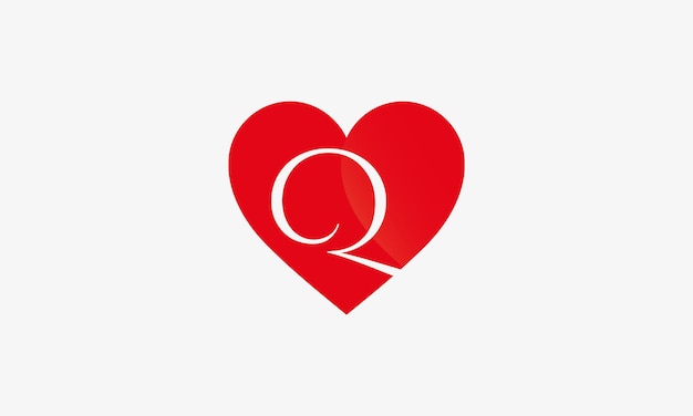 El logotipo de la letra Q en forma de corazón con un tinte rojo