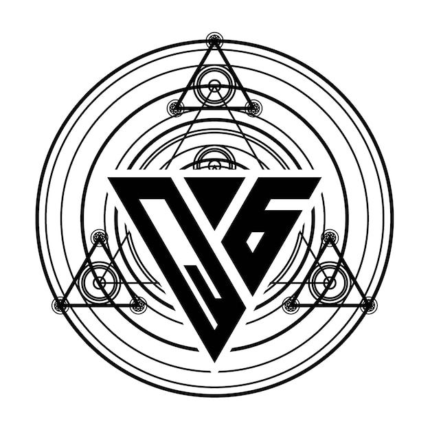 Logotipo de letra QG Monogram con plantilla de diseño de forma triangular con adornos geométricos sagrados