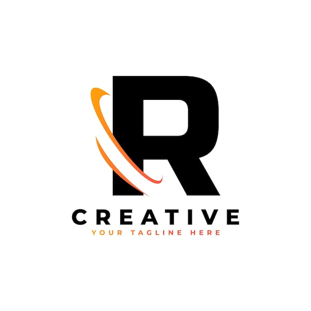 Logotipo de la letra R de Corporation con elemento de vector de icono de Swoosh curvo creativo en color negro y amarillo