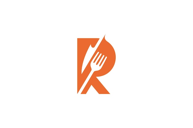 Logotipo de letra R con cubiertos adecuados para negocios de comida restaurante culinario cafetería y lugar de comida