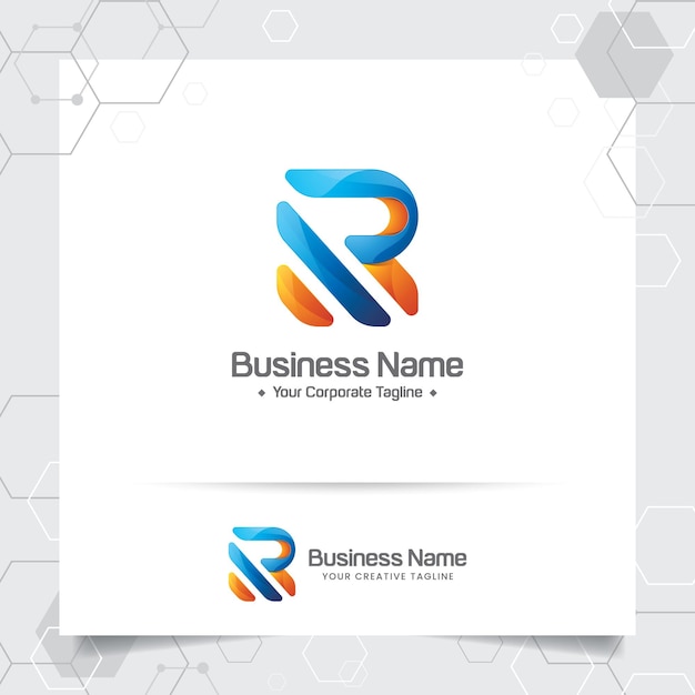 Logotipo de la letra R digital en estilo de gradiente moderno Letra R de colores con efecto de color brillante