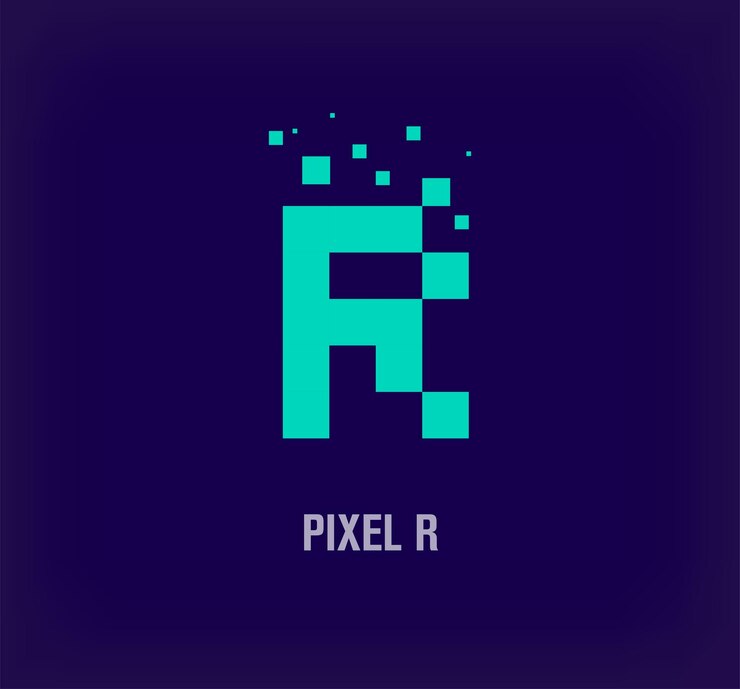 Vector logotipo de letra r de píxeles creativos arte de píxeles digitales únicos y vector de plantilla de explosión de píxeles