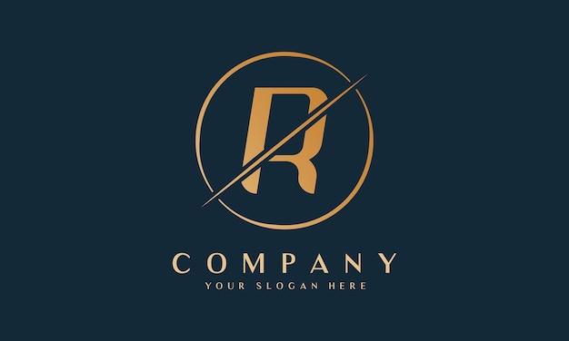 Logotipo de letra R en rodajas con forma de círculo Plantilla de logotipo de lujo de letra R en color dorado Hermoso diseño de logotipo para marca de empresa de lujo