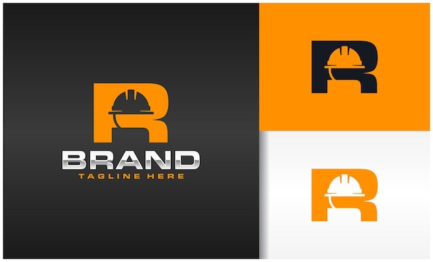 Vector logotipo de la letra r con silueta de casco de construcción