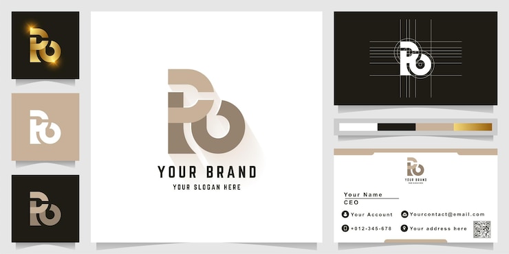 Vector logotipo de la letra ro o po con diseño de tarjeta de visita