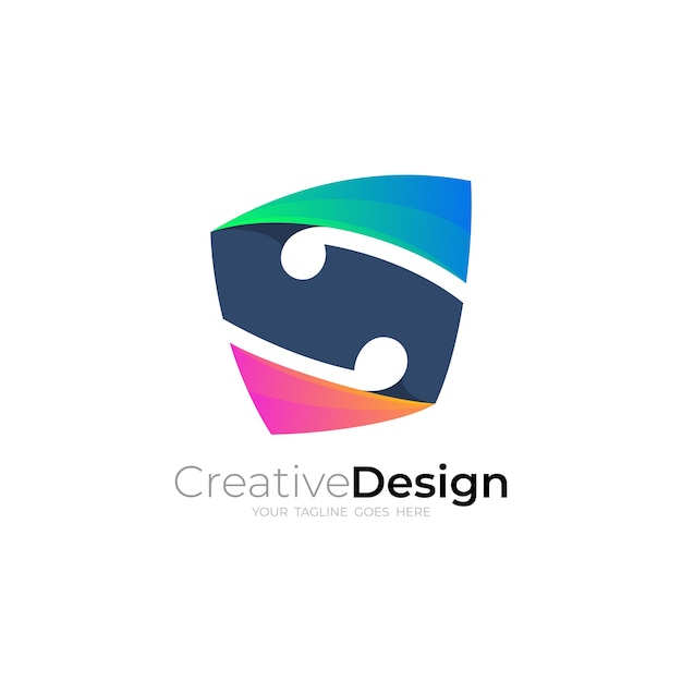 Logotipo de letra s y combinación de diseño cuadrado estilo colorido 3d