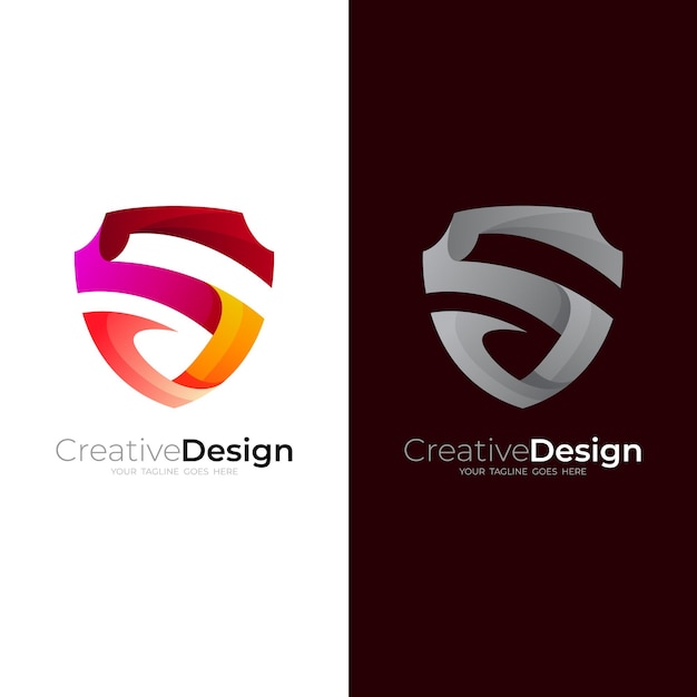 Logotipo de la letra S con escudo, logotipo moderno e iconos simples