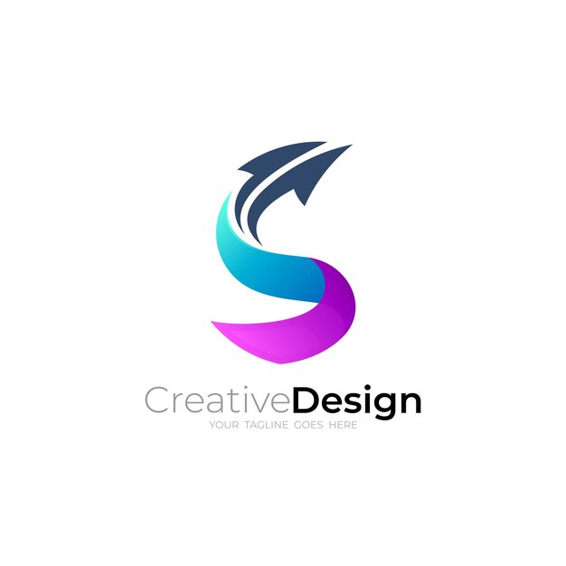 Logotipo de la letra S con plantilla de diseño de flecha diseño colorido 3d
