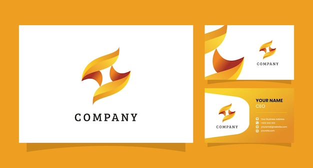Logotipo de la letra s símbolo de sinergia de color dorado con tarjeta de visita