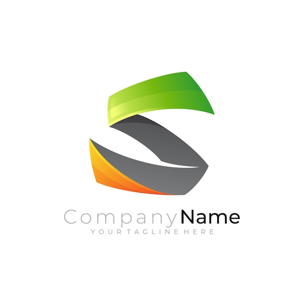Logotipo de letra S simple con iconos de negocios de diseño colorido en 3d