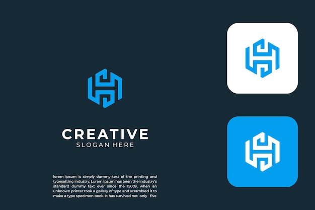 Logotipo de letra SH moderno en un vector de plantilla de diseño de logotipo de monograma geométrico de forma hexagonal