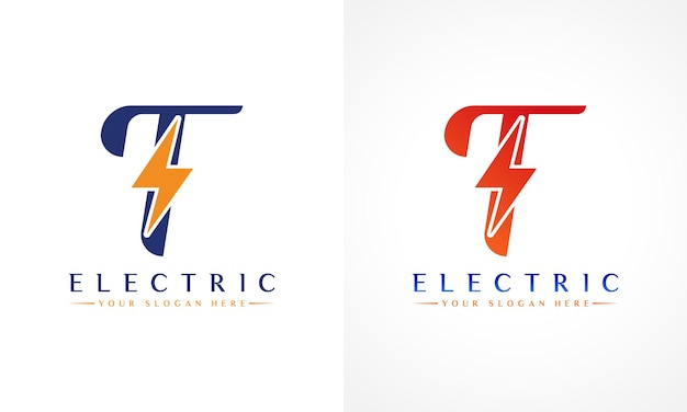 Logotipo de letra T con diseño de vector de perno de trueno relámpago Ilustración de vector de logotipo de letra T de perno eléctrico