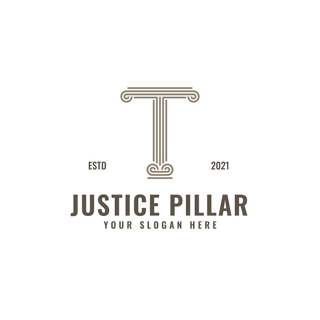 Logotipo de la letra t, pilar de la ley y la justicia, elegante arte de línea geométrica audaz