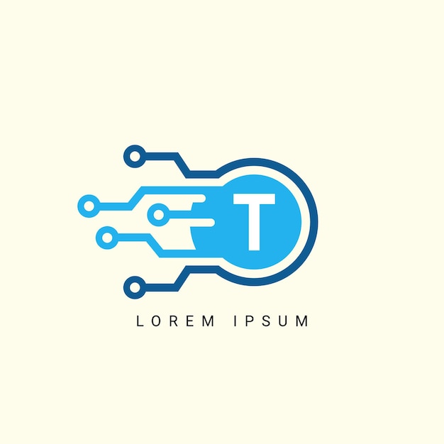 Logotipo de la letra T Símbolo de forma de círculo color verde y azul Tecnología conexión de puntos abstractos digitales