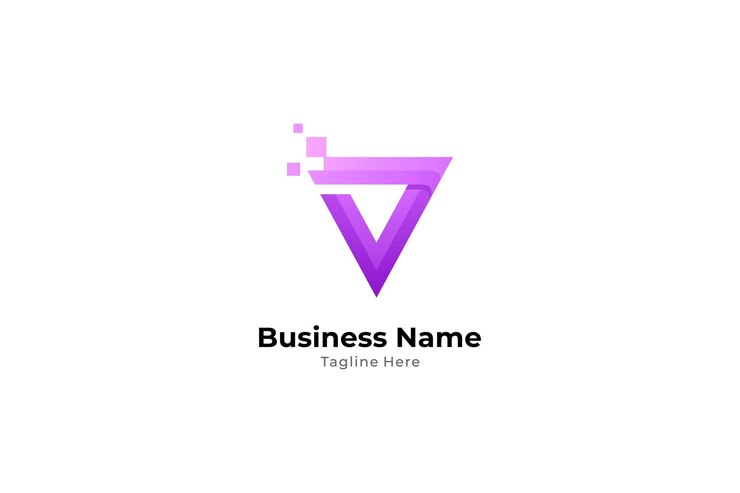 Vector logotipo de letra tech v con efecto de píxel en concepto de diseño moderno
