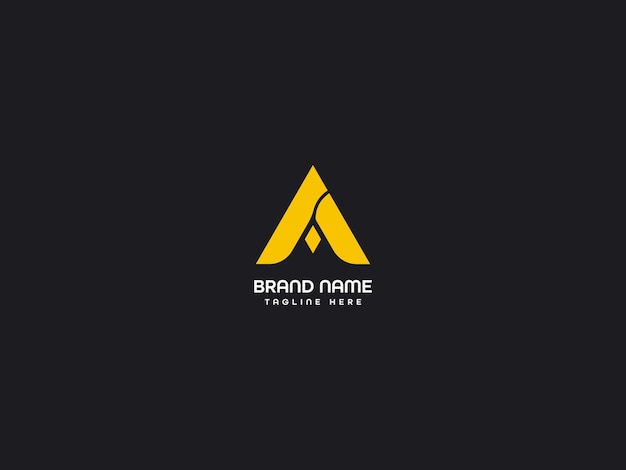 Un logotipo de letra con un triángulo amarillo sobre un fondo negro