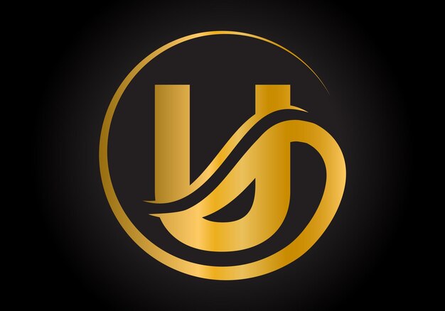Logotipo de la letra U con color de lujo dorado y plantilla vectorial de diseño de monograma
