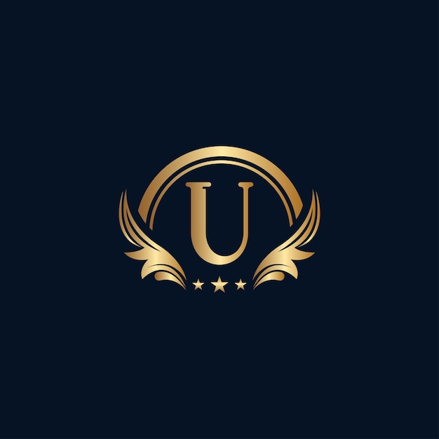 Logotipo de la letra u de lujo estrella de oro real