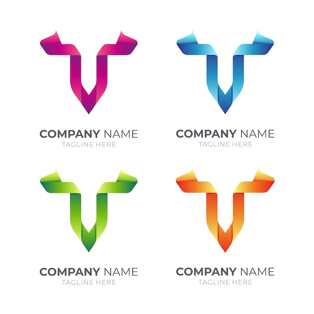 Logotipo de la letra V de cinta en varios colores