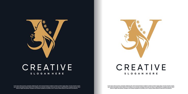 Vector logotipo de la letra v con concepto de belleza vector premium