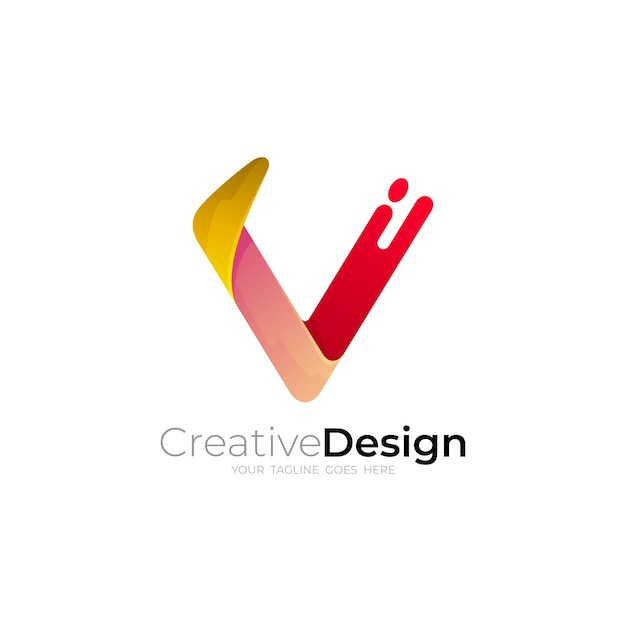 El logotipo de la letra V y el diseño de swoosh son logotipos comerciales de color rojo vectorial