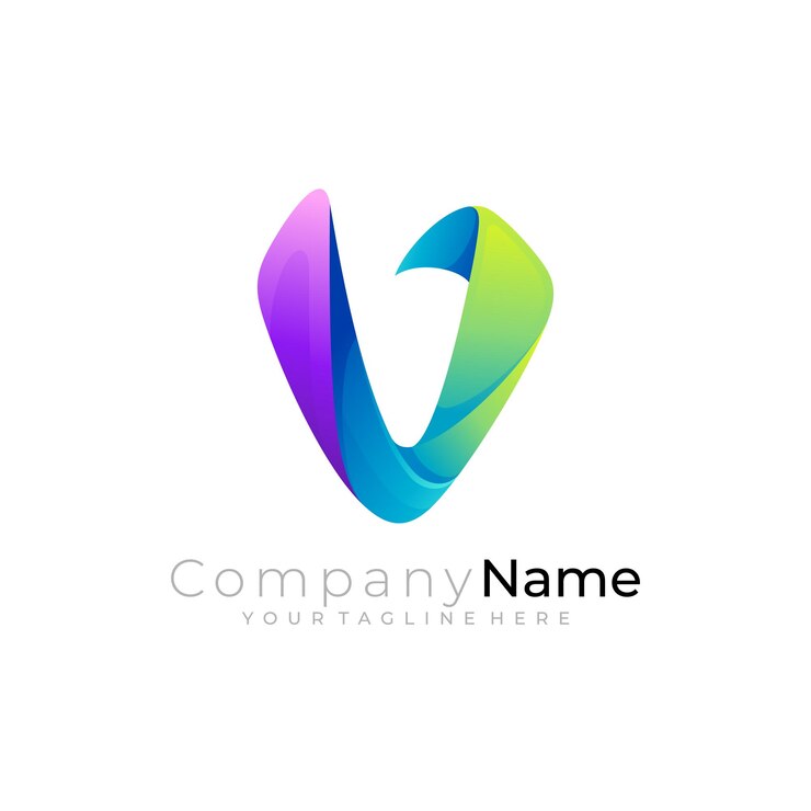 Vector logotipo de la letra v del símbolo con logotipos v coloridos en 3d