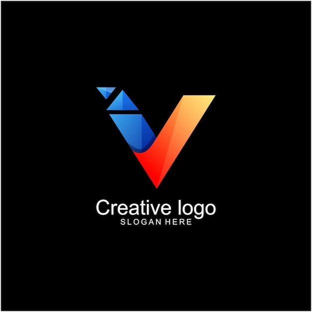 Vector logotipo de letra v simple con diseño de tecnología colorido