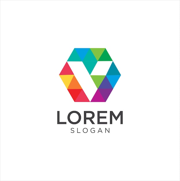 Logotipo de la letra V Triángulo de píxeles Geométrico Colorido