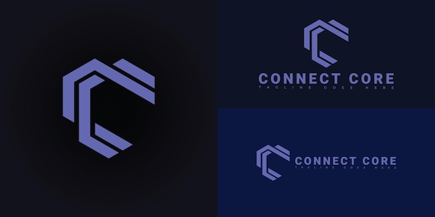 El logotipo de la letra vectorial inicial hexagonal moderna C o CC en color púrpura aislado en múltiples fondos