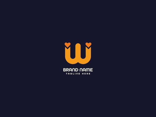 Logotipo de la letra w con un corazón sobre un fondo oscuro
