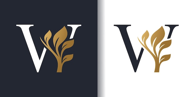 Logotipo de la letra W con diseño de concepto de naturaleza